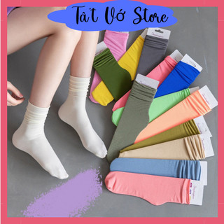 Tất vớ nữ cao cổ bèo nhún, Set 5 đôi tất chất mỏng cao cấp hoạ tiết sắc màu pastel
