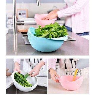 Rổ nhựa tròn to có lỗ thoát nước 2in1 Châu rửa rau vo gạo đỗ thông minh