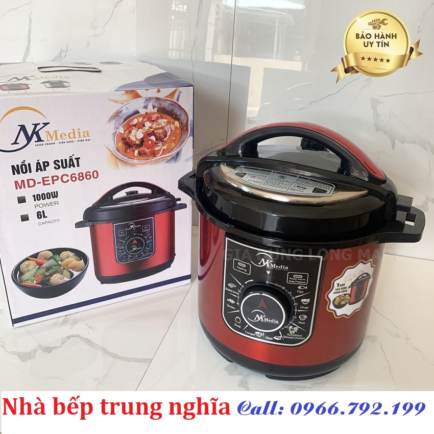 Nồi Áp Suất Điện Đa Năng 6L NK MEDIA MD-EPC6860 1000W 🎁 Tặng vỉ hấp cách thuỷ, Bảo hành chính hãng 12 tháng