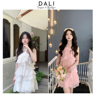 Váy Cổ Yếm Nhiều Tầng Bánh Bèo Có Đệm Nguc Chất Liệu Tơ Nhăn, Đầm Đi Biển Sang Chảnh