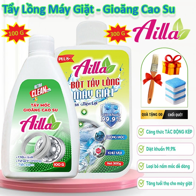 Bột Tẩy Mốc Gioăng Cao Su Máy Giặt 100g AILLA Làm Sạch Mốc Cao Su Tủ Lạnh, Đồ Gia Dụng Tặng Chổi