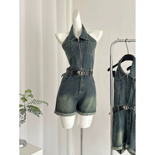 [Hàng có sẵn] Jumpsuit denim Ngắn y2k Cỡ Lớn Phong Cách Mỹ Cổ Điển Thời Trang Mùa Hè Hàng Mới Dành Cho Bạn Nữ