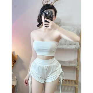 Set áo ống trơn kèm quần rút dây q1 ảnh thật