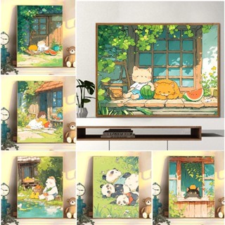 Tranh Số Hoá Tô Màu 30x40cm Mèo và Gấu Đã Căng Khung