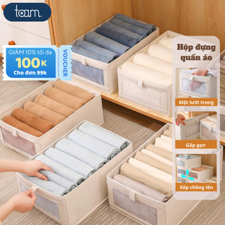 Hộp đựng quần áo, đựng tất vớ, đồ lót vải oxford tấm nhựa PP cứng cáp, Hộp vải chia ngăn có thể gập gọn thông minh