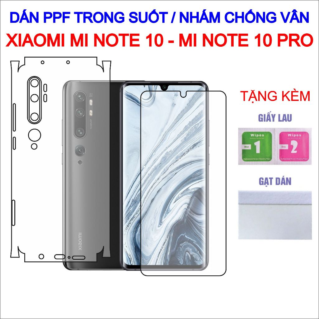 Dán PPF Xiaomi Mi Note 10, Mi Note 10 Pro full lưng viền, màn hình