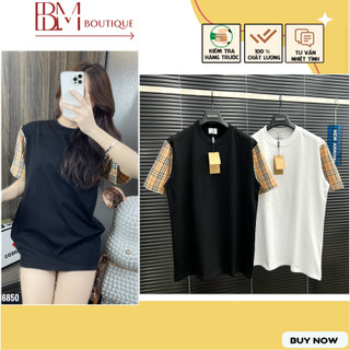 Áo phông nam burberry phối tay kẻ sọc caro - áo thun bbr nam nữ chất cotton kẻ sọc cao cấp 1056