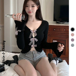 [Bigsize 45-75kg / Order] Áo thun tay dài nút thắt nơ đính nơ tay sexy quyến rũ đáng yêu