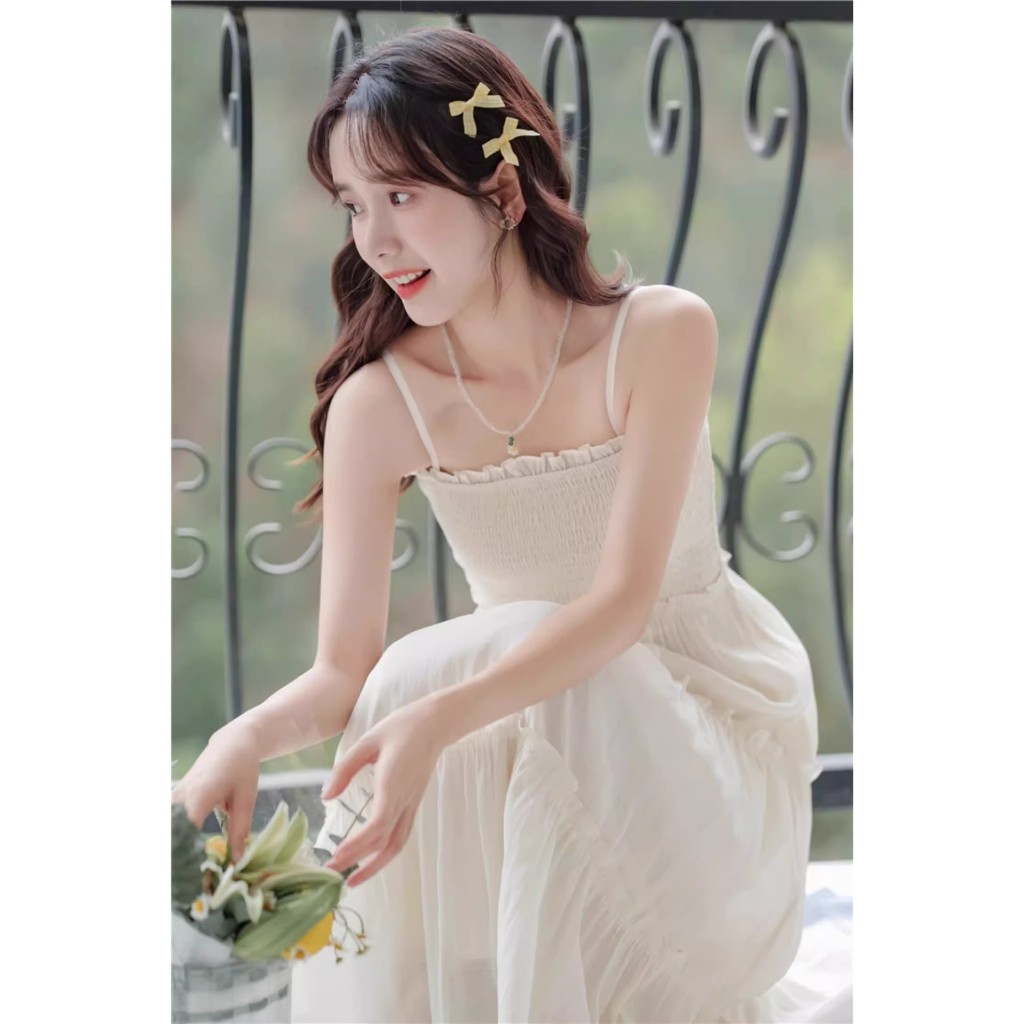 Đầm 2 Dây Váy Maxi Nhún Ly Ngực Phối Ren Chất Vải Voan Tơ Mềm Mát May 2 Lớp Dây Có Khoá Điều Chỉnh Phong Cách Nàng Thơ | BigBuy360 - bigbuy360.vn