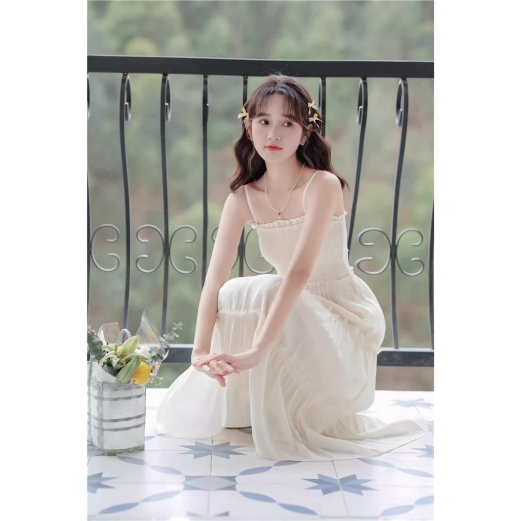 Đầm 2 Dây Váy Maxi Nhún Ly Ngực Phối Ren Chất Vải Voan Tơ Mềm Mát May 2 Lớp Dây Có Khoá Điều Chỉnh Phong Cách Nàng Thơ | BigBuy360 - bigbuy360.vn