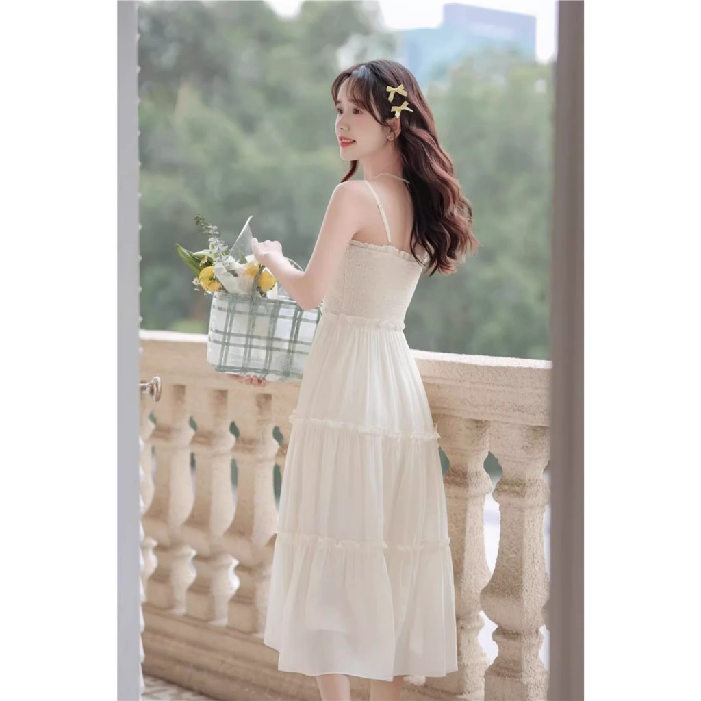 Đầm 2 Dây Váy Maxi Nhún Ly Ngực Phối Ren Chất Vải Voan Tơ Mềm Mát May 2 Lớp Dây Có Khoá Điều Chỉnh Phong Cách Nàng Thơ | BigBuy360 - bigbuy360.vn