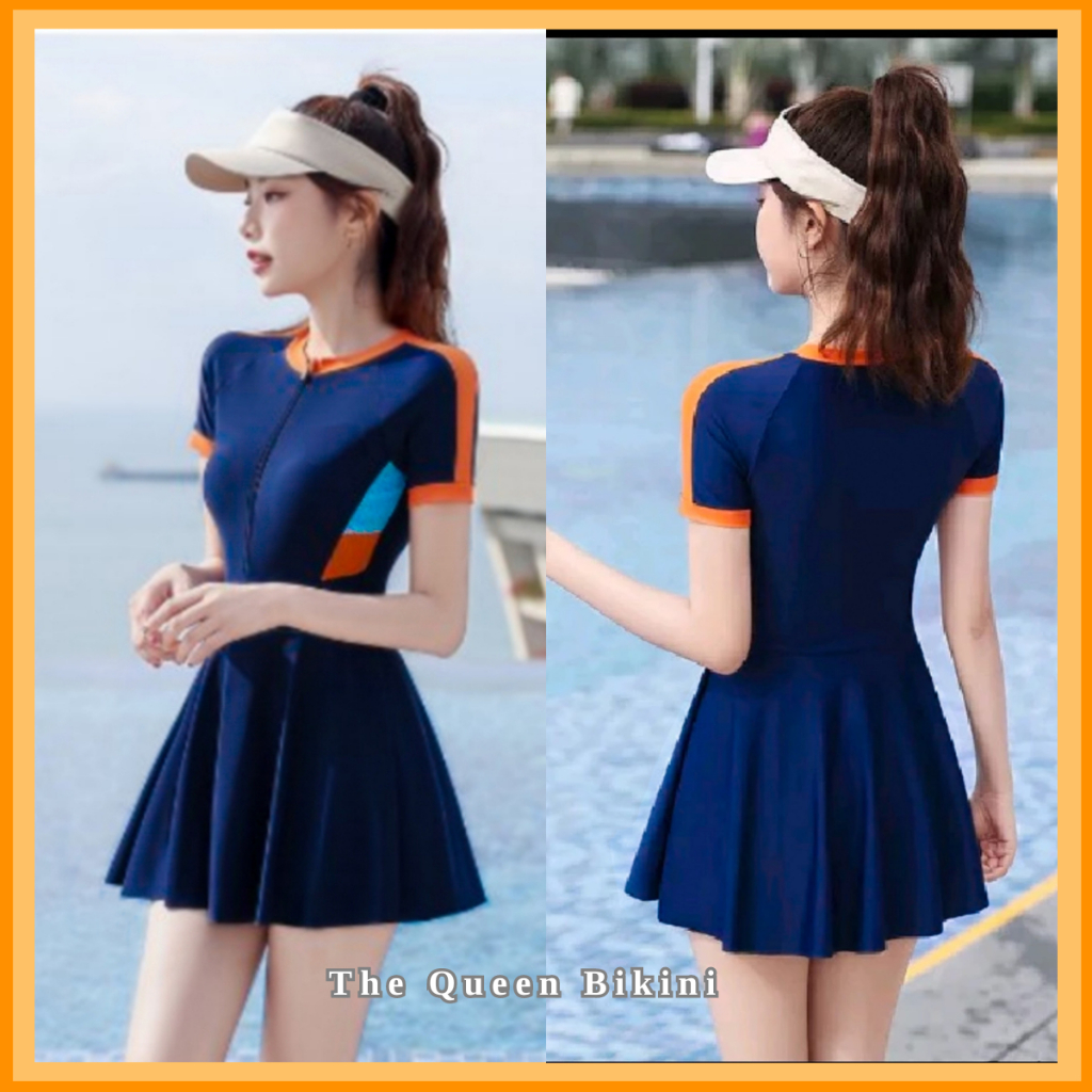 Đồ bơi liền thân nữ Bikini một mảnh kín đáo dạng váy đi biển áo tắm khóa zip tay ngắn & dài size S - 2XL The Queen 082 | BigBuy360 - bigbuy360.vn