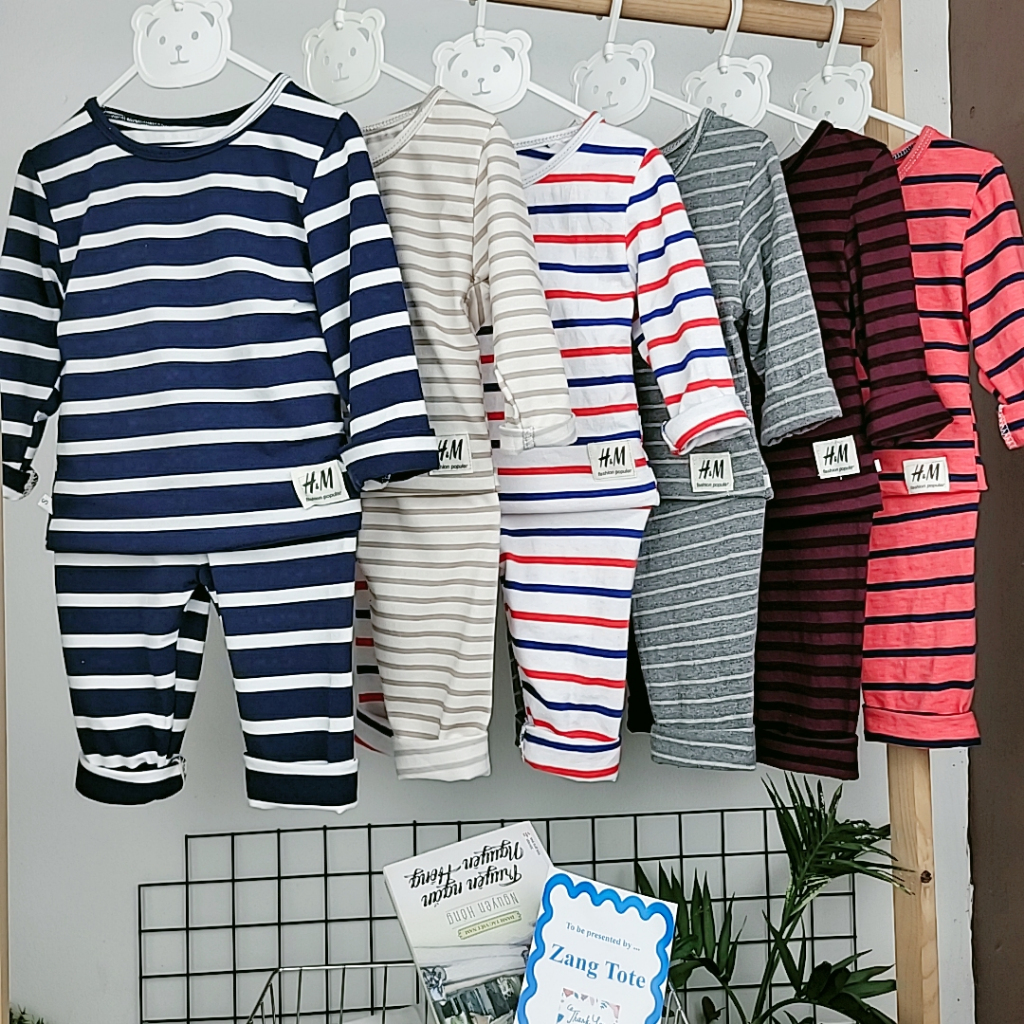 S016 - (8-16kg) Bộ kẻ dài tay hè thu + đông xuân cho bé trai bé gái vải cotton mềm mịn