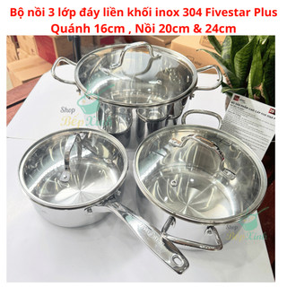 Bộ nồi Fivestar đáy đúc liền khối bếp từ inox 304 FPB3002 size quánh16cm , nồi 20cm , 24cm