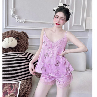 Đồ bộ nữ ngủ set đồ ngủ mặc nhà 2 dây sexy gợi cảm dẽ thương vải lụa Latin - cn016