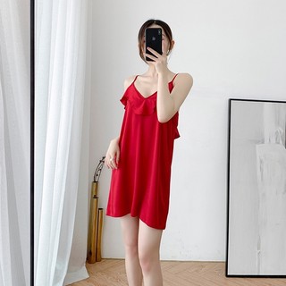 Đầm ngủ 2 dây bèo ngực chất lụa satin thương hiệu lavia l22