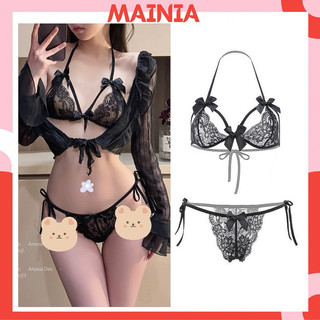 [ Có BIGSIZE 65kg ] Set Nội Y 2 Mảnh Ren Cột Dây Đính Nơ Sexy Quyến Rũ Siêu Gợi Cảm Mainia Shop