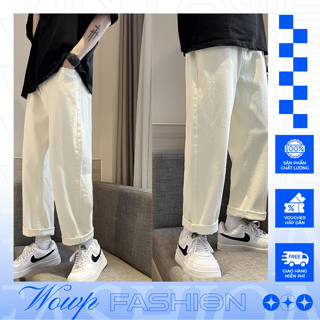 Quần Jean Nam Nữ Dáng Baggy Màu Trắng Ống Suông Phong Cách Trẻ Trung 2024
