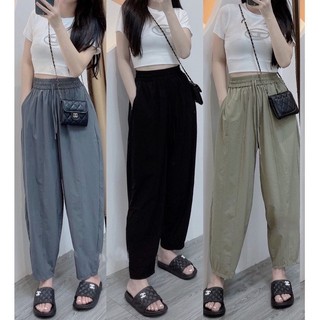  Quần gió bom quần baggy bo gấu lưng cao có dây rút lên form siêu xinh 