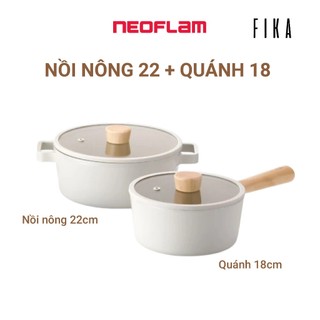 [Hàng chính hãng] Bộ 2 nồi Neoflam Fika Hàn Quốc gồm quánh 18cm & nồi nông 22cm. Made in Korea
