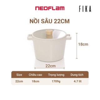 [Hàng chính hãng]  Nồi sâu chống dính bếp từ Neoflam Fika - Hàn Quốc 22cm 4.7l. Made in Korea