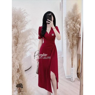 ĐẦM ĐI TIỆC BIG SIZE CHÉO TÀ SANG CHẢNH KÈM TAG NGỰC ĐEN/ĐỎ
