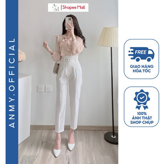 Quần tây nữ lưng cao AMY dáng baggy cạp cao siêu tôn dáng tặng kèm dây đai lưng khóa trước  Q422