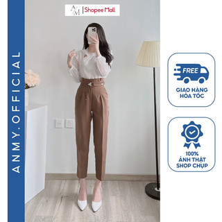 Quần baggy nữ lưng cao AMY ống rộng dáng suông cạp cao Combo 2 Chiếc siêu tôn dáng chất dày dặn Q500