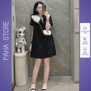 Váy Nữ Cổ Bèo Kim Tuyến Chất Umi, Váy Đính Cúc Cổ Bèo Xuông Hàng Quảng Châu -PAHA SHOP-