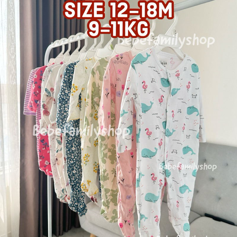 SIZE 12-18M Body dài sleepsuit cho bé gái xuất dư Carter thun cotton hoăc nỉ - SLG