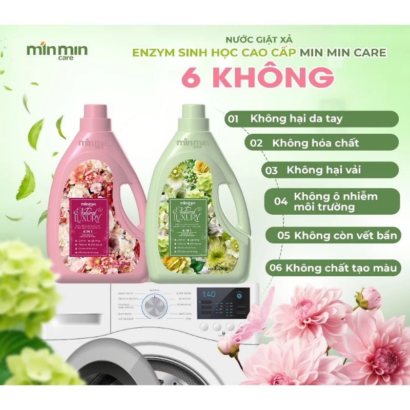 Nước Giặt Xả enzym Cao Cấp Care MinMin Công Nghệ Nhật Bản 6 in 1 Natural Luxury