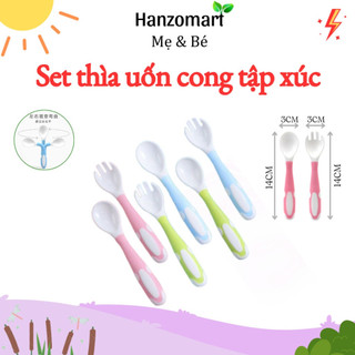 Thìa dĩa tập xúc cho bé tay cầm có thể uốn cong kèm hộp - hanzomart