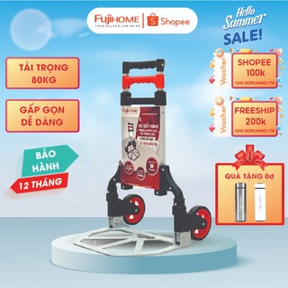 Xe đẩy đa năng mini FujiHome tải trọng 85kg, xe kéo hàng bánh cao su