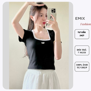 Áo thun croptop cổ vuông ôm body EMIX Bbtcovuong290/P5K11