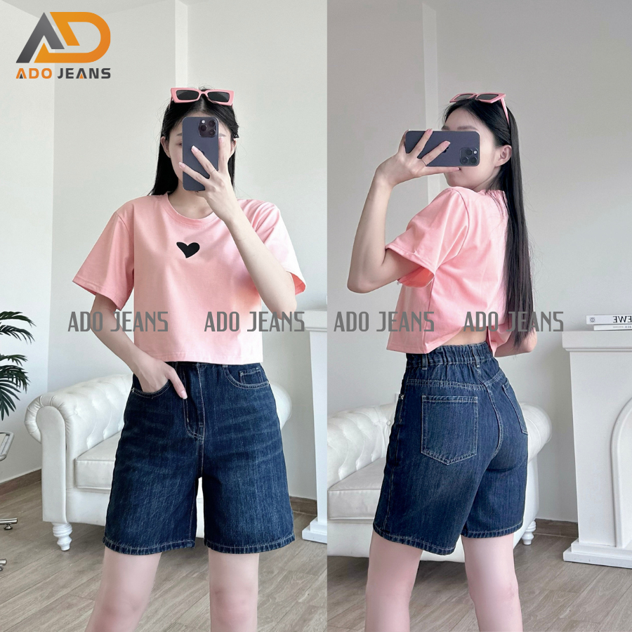 Quần short Jeans lững nữ cạp chun basic chuẩn form tôn dáng -chất Jeans bò dày mịn đẹp tôn dáng (Mã 