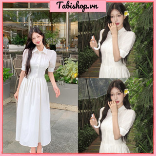 Đầm tiểu thư tay phồng TABISHOP Váy sơ mi trắng form dài thiết kế tôn dáng phong cách Pháp sang chảnh(33)