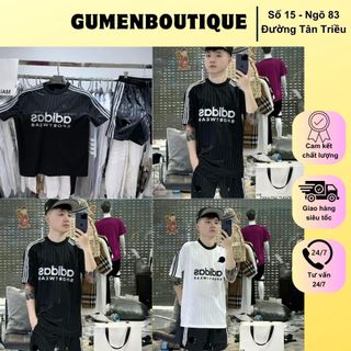 Bộ Quần Áo Nam AGi Đát In Logo Chữ Mặt Trước Mix Ba Sọc Siêu Đẹp - Bộ Cộc Tay ADD In Họa Tiết HotHit