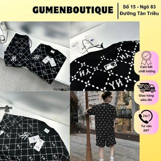 Bộ Quần Áo Nam Mờ Lờ Bê Nờ Y In Logo Ngực Phối Vân Cực Nét - Bộ Cộc Tay Nam Nờ Y In Vân Monogram Hot