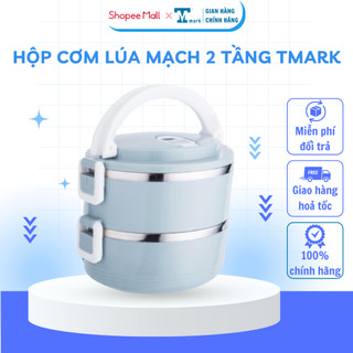 Hộp đựnġ cơm inox 2 tầng - camen lúa mạch có quai xách tiện dụng tm