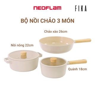 [Hàng chính hãng] Bộ nồi chảo Neoflam Fika Hàn Quốc 3 món gồm chảo xào 26, quánh 18 và nồi nông 22cm