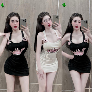Váy đầm body tag gấu bông thỏ balo hình dán rabit