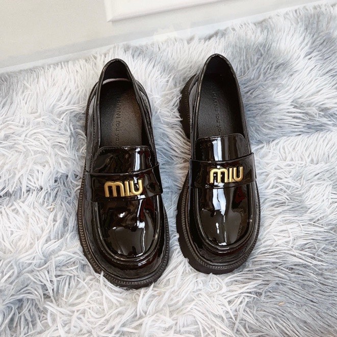 Giày Oxford nữ đế cao 5cm chất da bóng phối khóa MIU cực hót trend - LH22