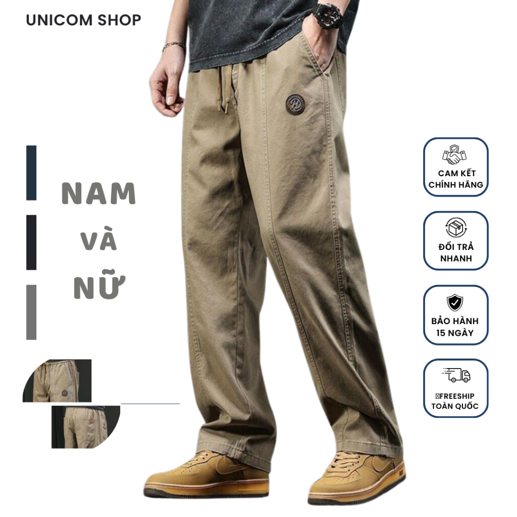 Quần Kaki Nam Unicom Shop Chất Liệu KakiCao Cấp Cạp Chun Ống Suông Thoải Mái. Quần Dài Kaki Baggy Na