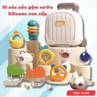 Bộ Đồ Chơi Gặm Nướu Cho Bé- Combo 10 Món Xúc Xắc - Lục Lạc Có Vali Ngộ Nghĩnh - An Toàn Và Tiện Lợi