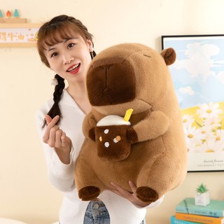 Gấu Bông Capybara Bộ Trưởng Ngoại Giao Ôm Bình Sữa, Thú Bông Chuột Lang Nước Uống Sữa - G136 - Babi mama
