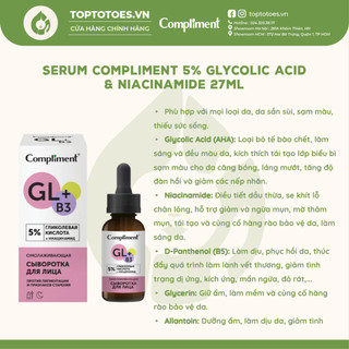 Serum Compliment 5% Glycolic Acid & Niacinamide giảm và ngừa mụn, mờ thâm, làm sáng da 27ml