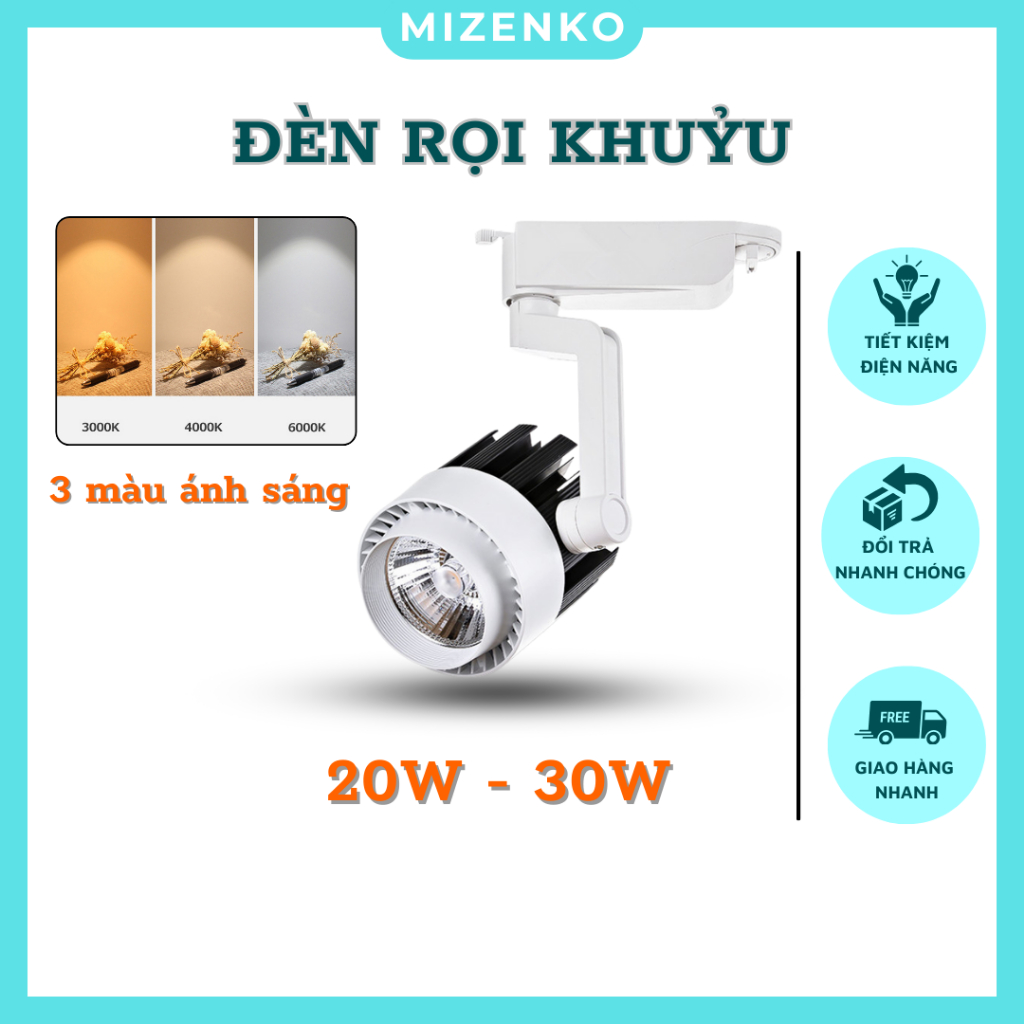 Đèn Rọi Khuỷu COB 20w - 30w Vỏ Đen Trắng. Đèn Led Rọi Ray Gắn Tường Trang Trí Cửa Hàng Mizenko