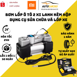 Bơm Xe Ô Tô Xiaomi 2 Xi Lanh Air Compressor Kèm Hộp Dụng Cụ Sửa Chữa Vá Lốp, Bơm Lốp Ô Tô Khỏe Bền
