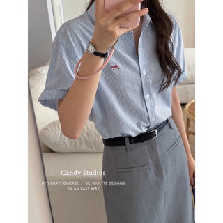 Sơ Mi Kẻ Cộc Thêu Nơ 24509