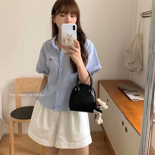 Sơ Mi Kẻ Cộc Thêu Nơ 24509